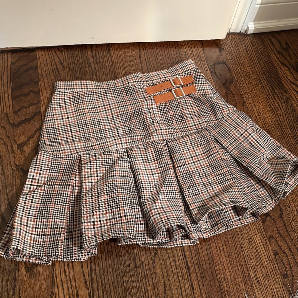 BB Dakota Brown Plaid Steve Madden Pleated & Belted Mini Skirt